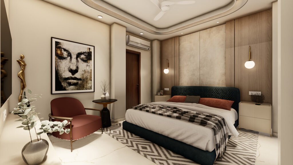 A beautifully crafted interior space designed by Vastukaar Studio, blending luxury, warmth, and modern sophistication.