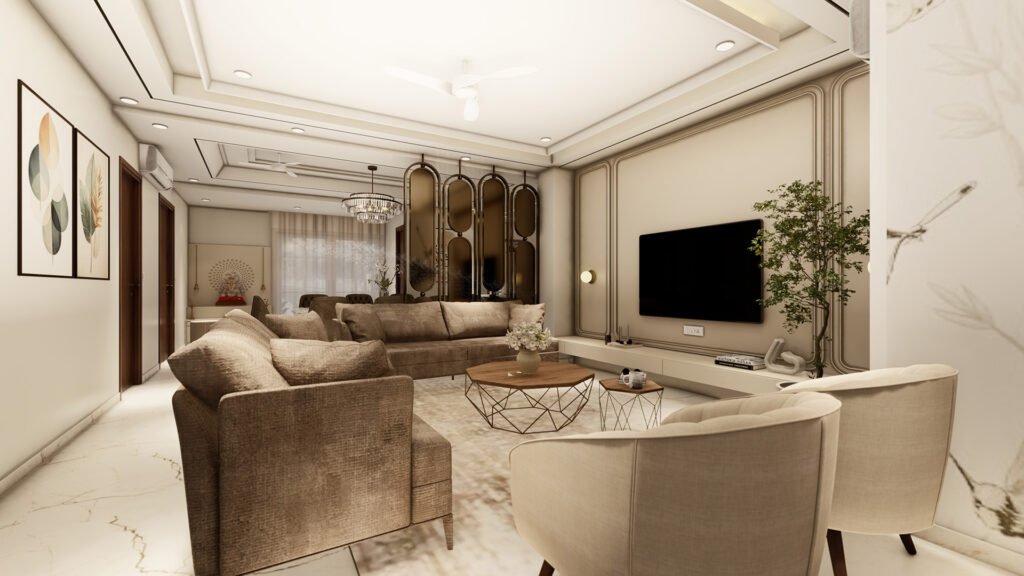 A beautifully crafted interior space designed by Vastukaar Studio, blending luxury, warmth, and modern sophistication.