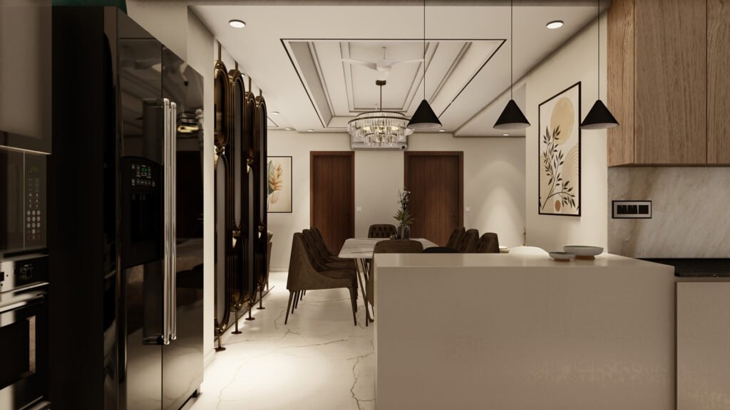 A beautifully crafted interior space designed by Vastukaar Studio, blending luxury, warmth, and modern sophistication.