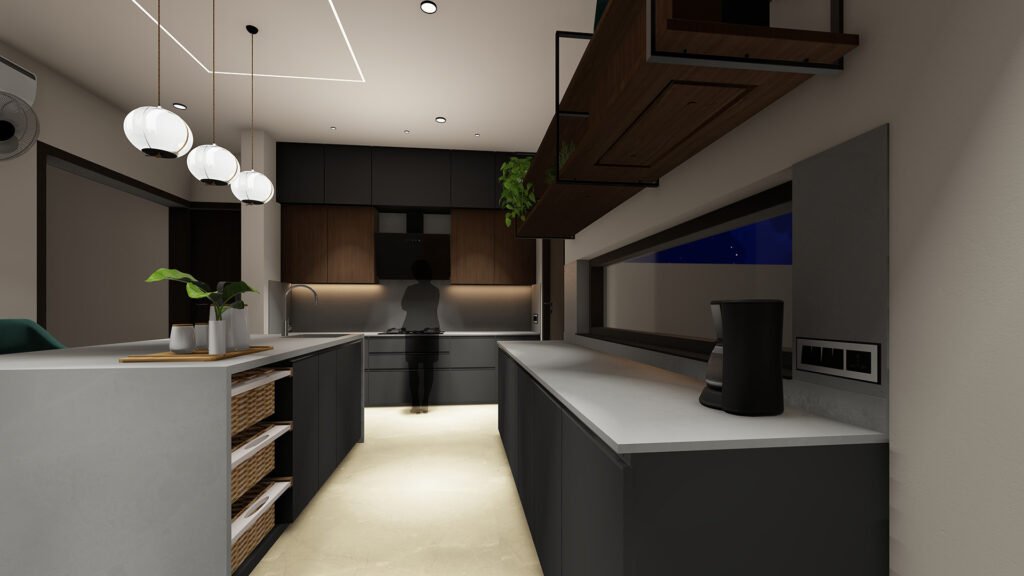 A refined and contemporary kitchen design crafted by Vastukaar Studio, combining sleek finishes, ambient lighting, modern functionality, and a beautifully organized layout. This kitchen is designed to feel luxurious, efficient, and visually timeless — a perfect balance of style and practicality.