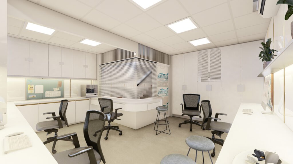 Modern gemological lab, gemstone testing office, diamond grading laboratory design, Vastukaar Studio, gem lab interior, scientific workspace design, gemstone certification office.t