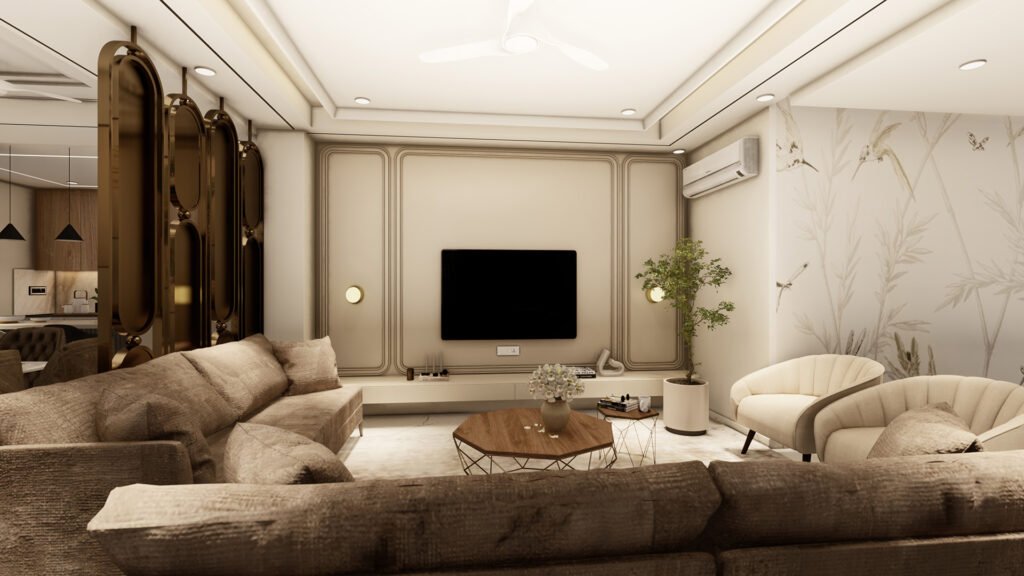 A beautifully crafted interior space designed by Vastukaar Studio, blending luxury, warmth, and modern sophistication.