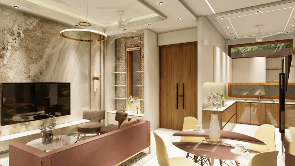 A beautifully crafted interior space designed by Vastukaar Studio, blending luxury, warmth, and modern sophistication.