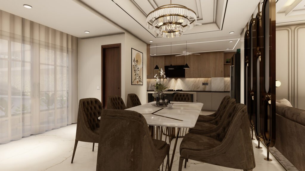 A beautifully crafted interior space designed by Vastukaar Studio, blending luxury, warmth, and modern sophistication.r
